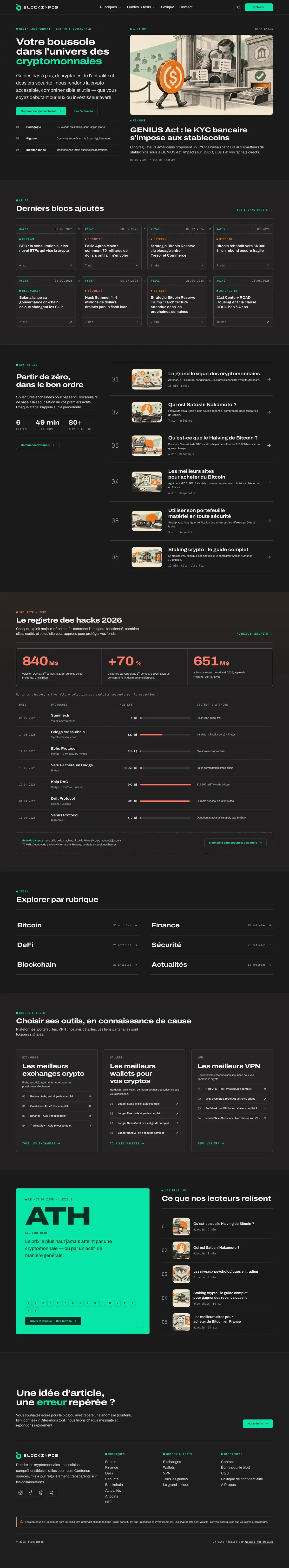 Accueil du site BlockInfos sur ordinateur, capture de la page entière