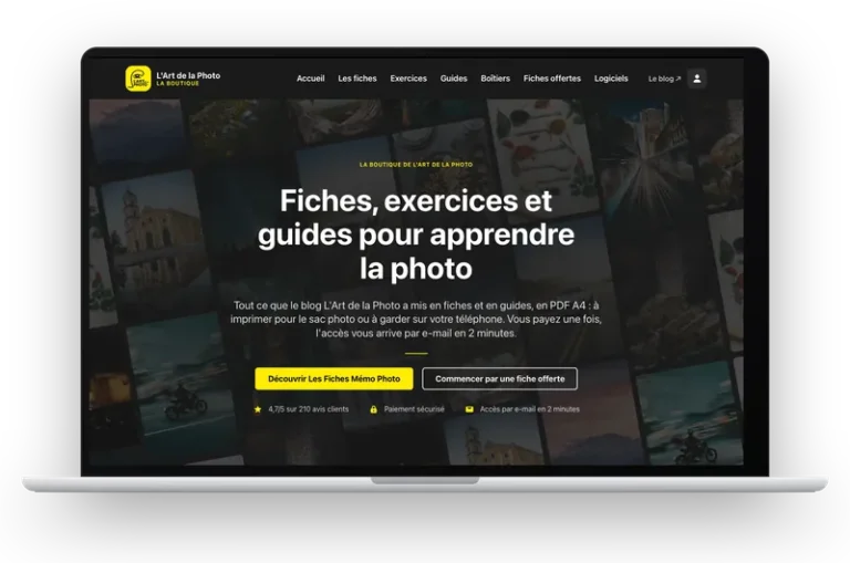 La boutique de L’Art de la Photo affichée sur un ordinateur portable