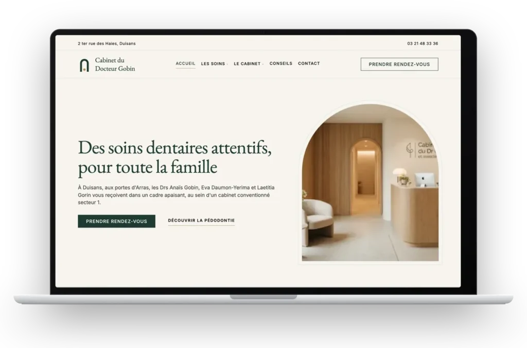 Site d’un cabinet dentaire près d’Arras, réalisé par Wasabi Web Design, affiché sur un ordinateur portable