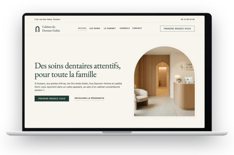 Site du cabinet dentaire, page d’accueil