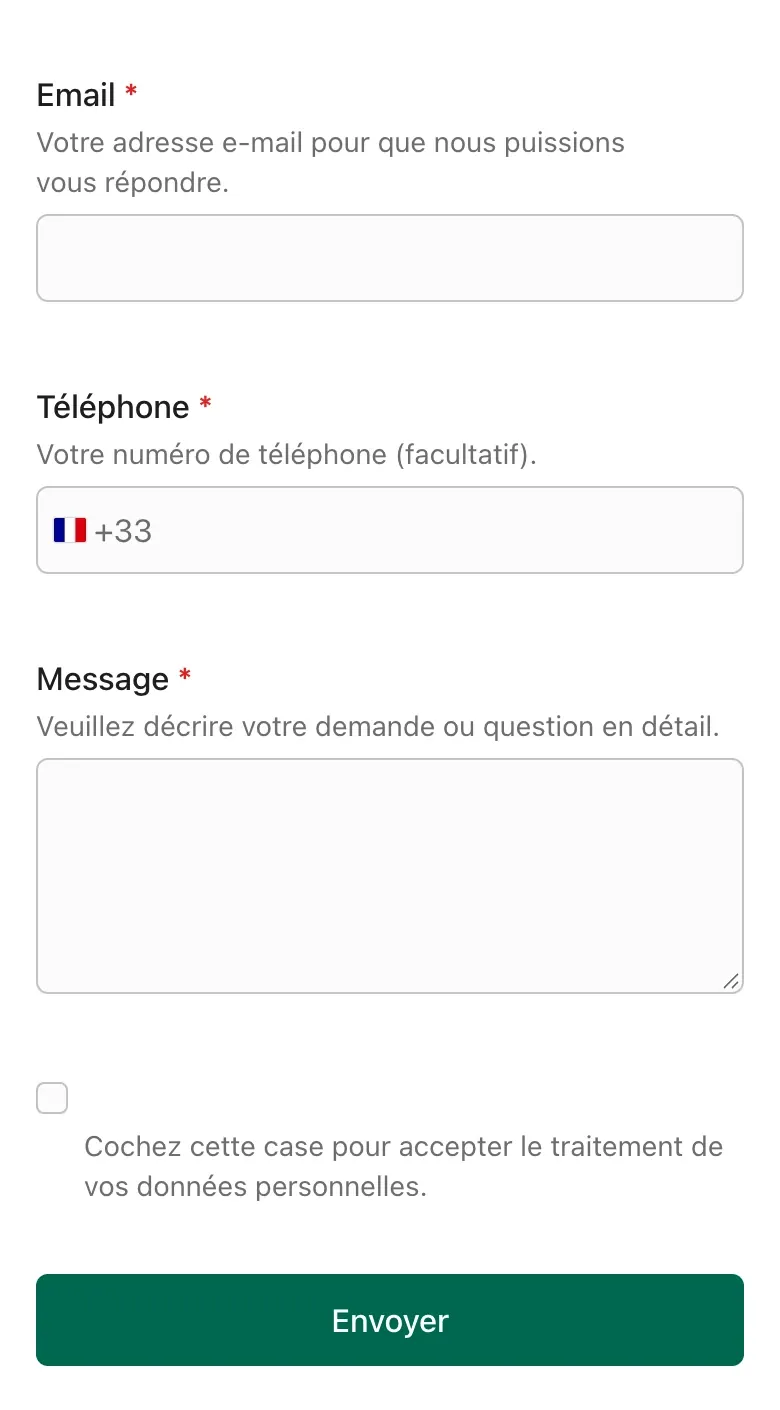 Détail du site Maître Fontaine : le formulaire