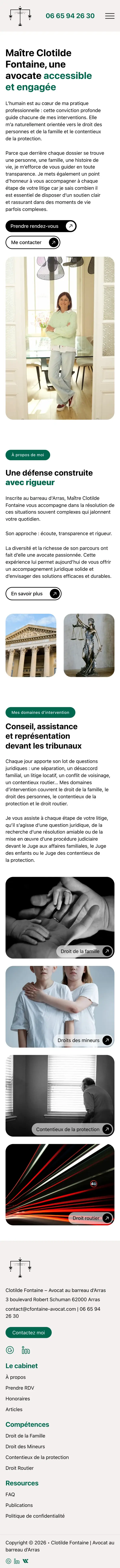 Accueil du site Maître Fontaine sur téléphone, capture de la page entière