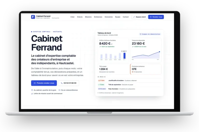 Le site de démonstration du Cabinet Ferrand affiché sur un ordinateur portable