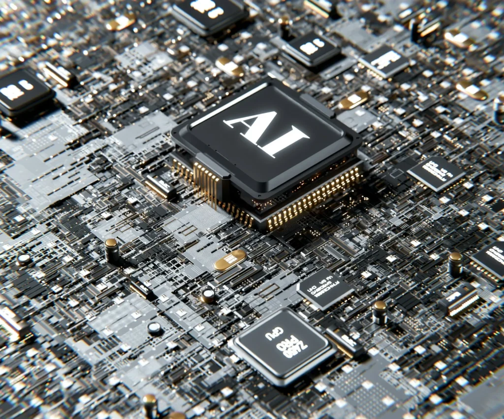 Puce d'intelligence artificielle abstraite avec lettre A en surimpression