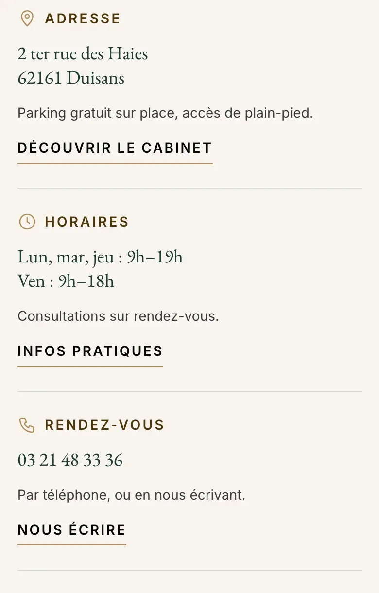 Détail du site Cabinet dentaire : le bandeau à filets