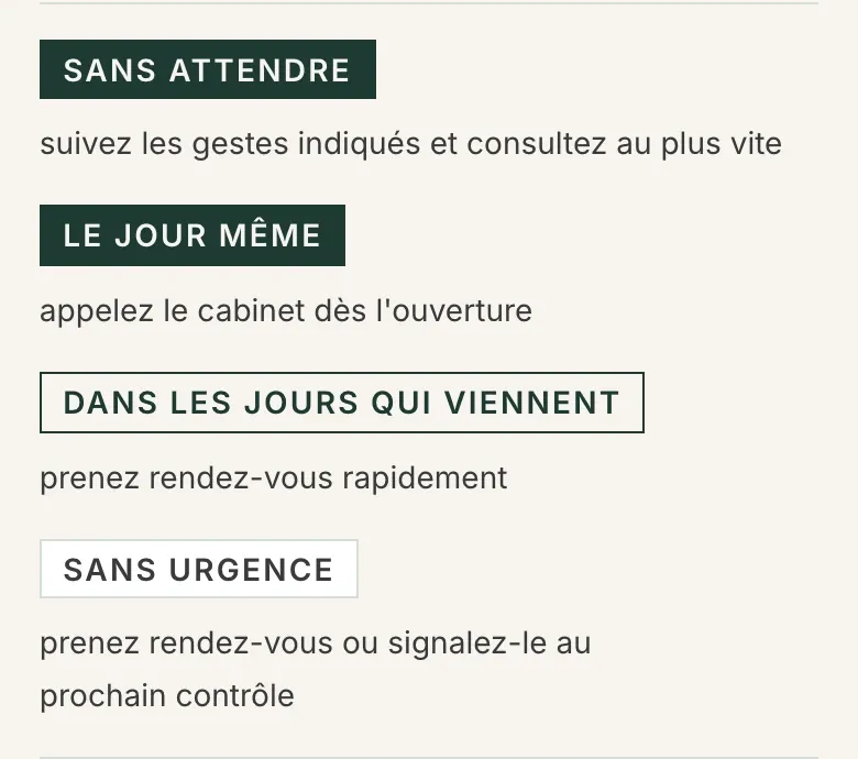 Détail du site Cabinet dentaire : les quatre délais