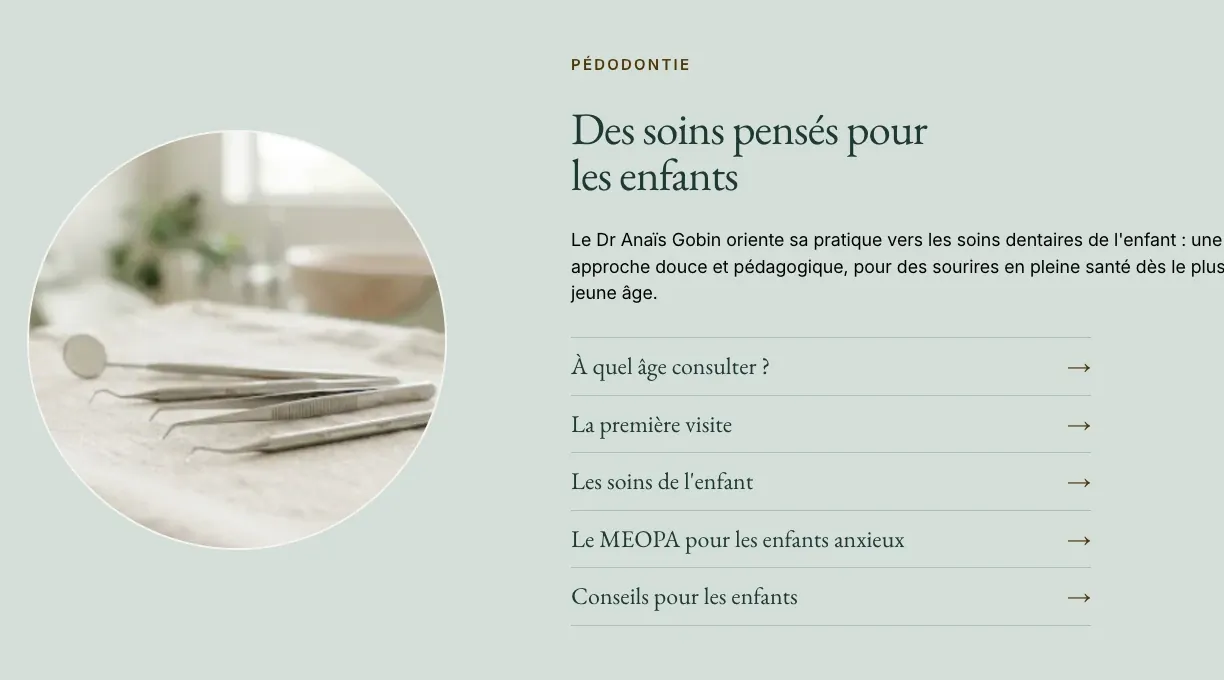 Détail du site Cabinet dentaire : le médaillon et les filets