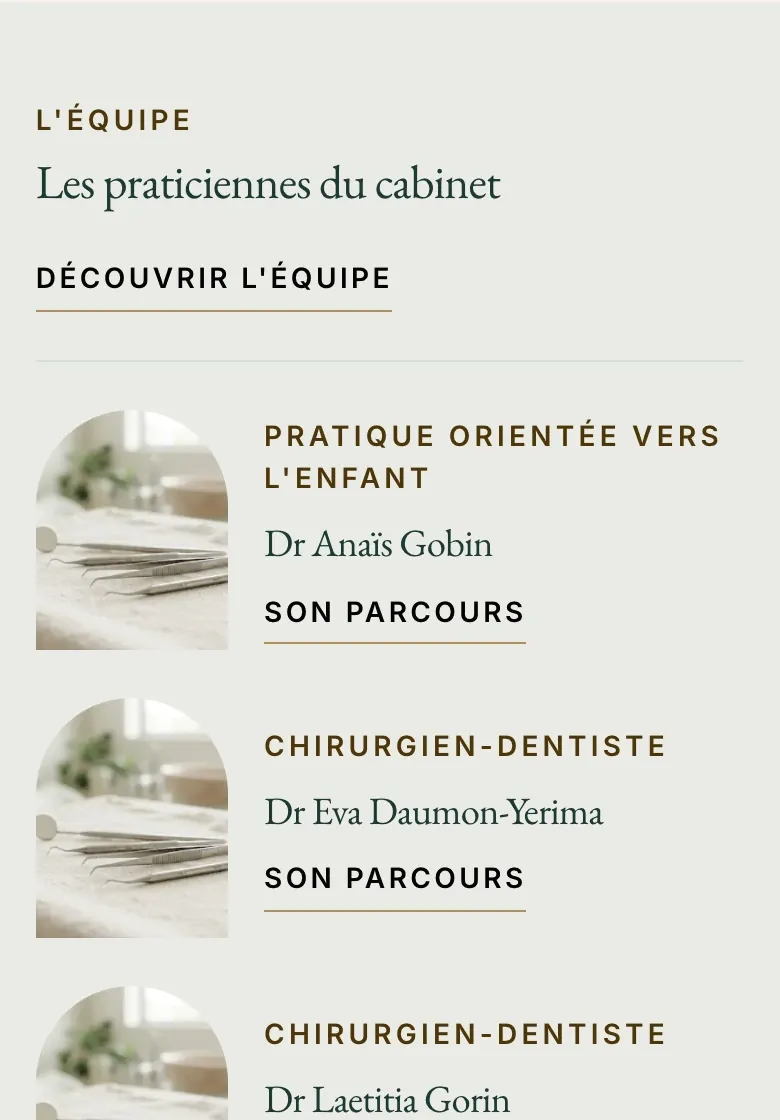 Détail du site Cabinet dentaire : les arches des praticiennes