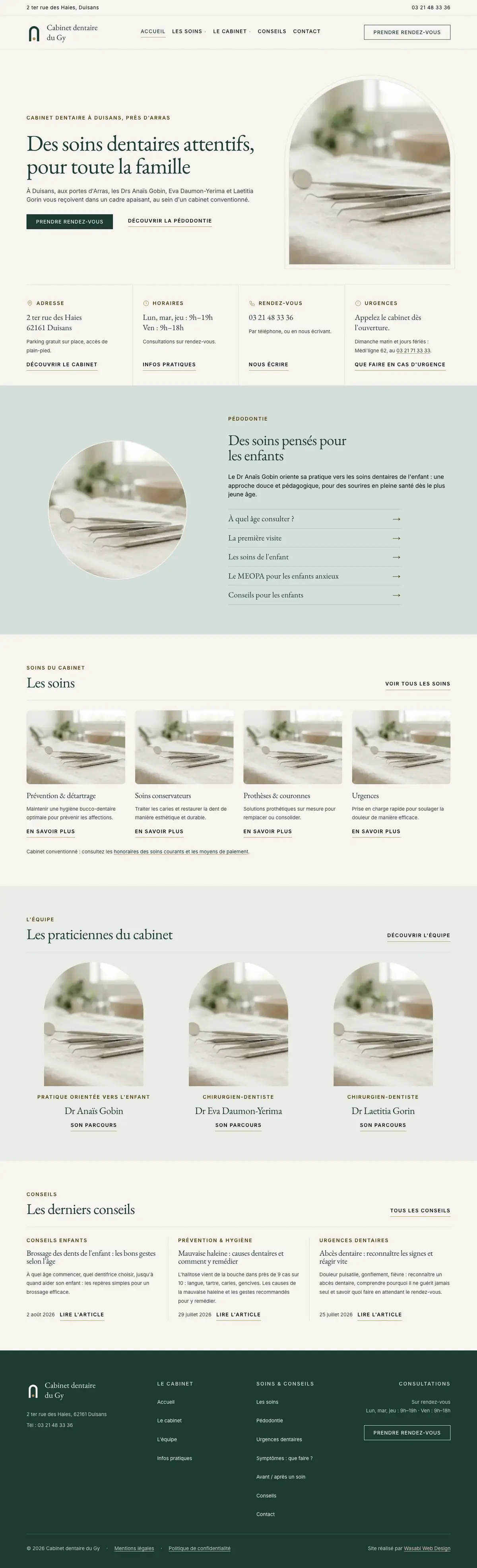 Accueil du site Cabinet dentaire sur ordinateur, capture de la page entière