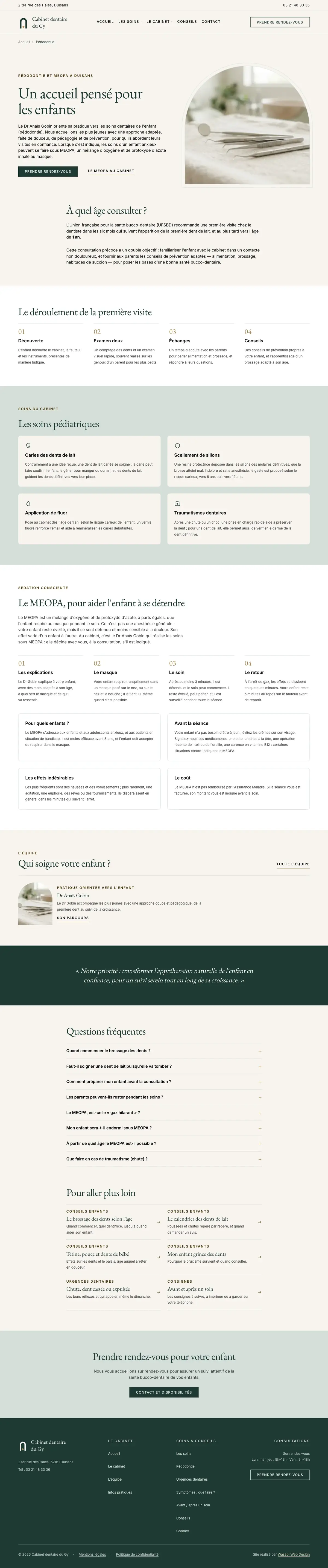 Pédodontie du site Cabinet dentaire sur ordinateur, capture de la page entière