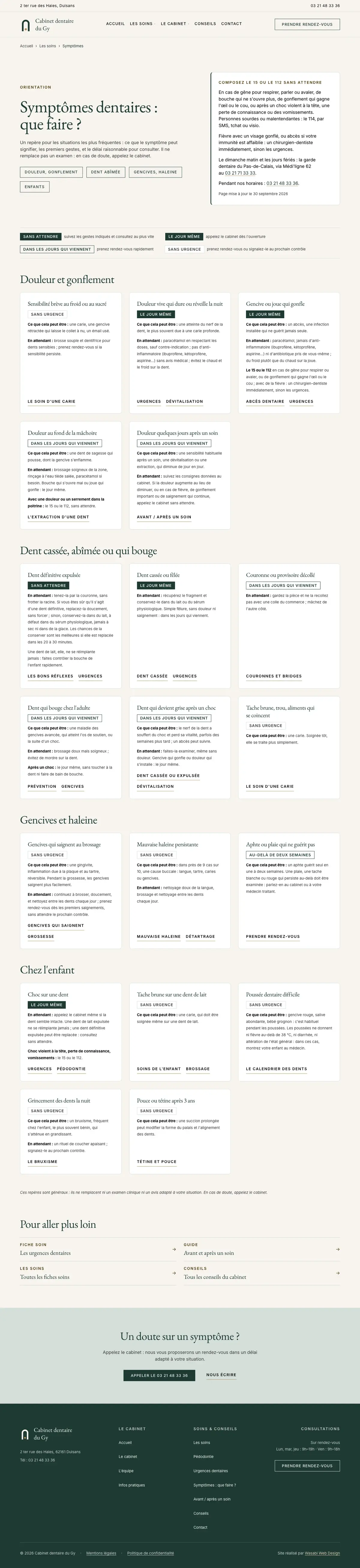 Symptômes du site Cabinet dentaire sur ordinateur, capture de la page entière