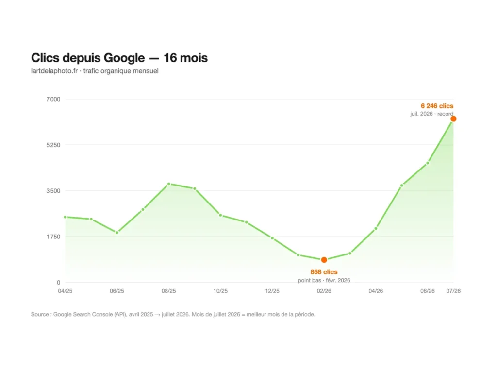 Clics organiques mensuels : données Google Search Console