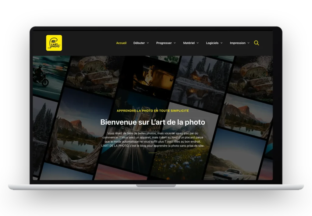Mockup MacBook affichant la page d'accueil actuelle de lartdelaphoto.fr