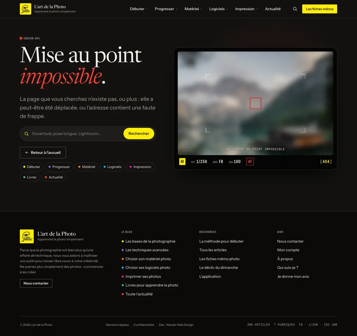 Page 404 du site L’Art de la Photo sur ordinateur, capture de la page entière