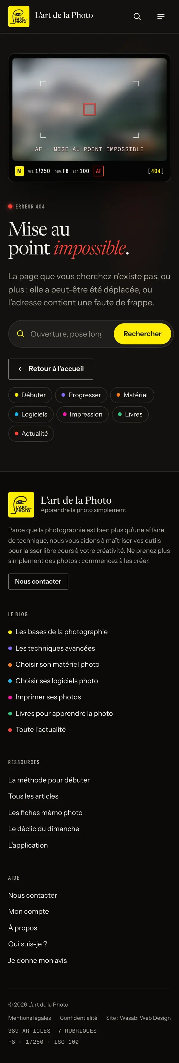 Page 404 du site L’Art de la Photo sur téléphone, capture de la page entière