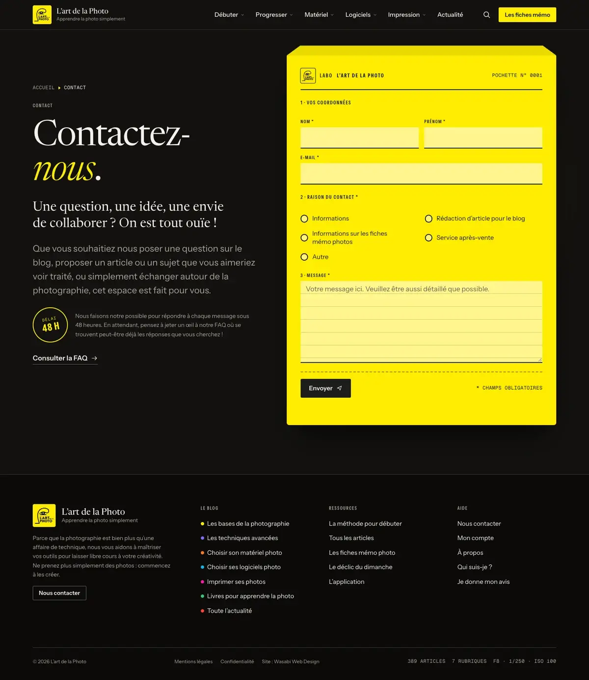Contact du site L’Art de la Photo sur ordinateur, capture de la page entière