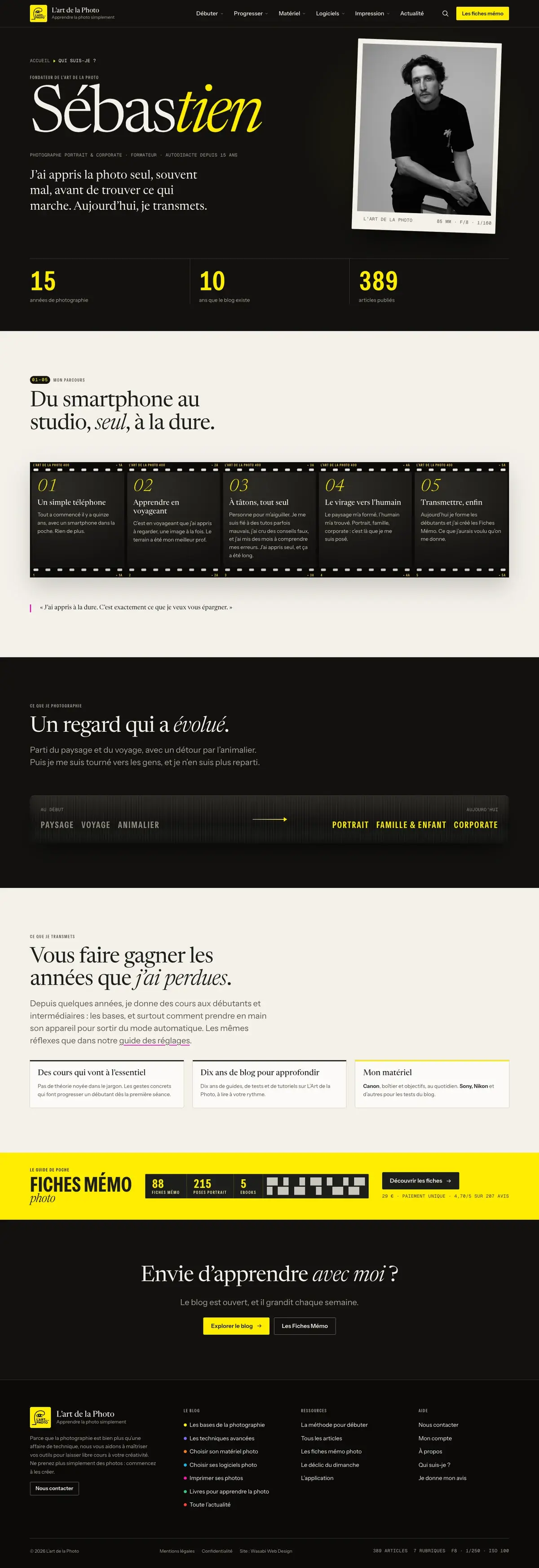 Qui suis-je du site L’Art de la Photo sur ordinateur, capture de la page entière