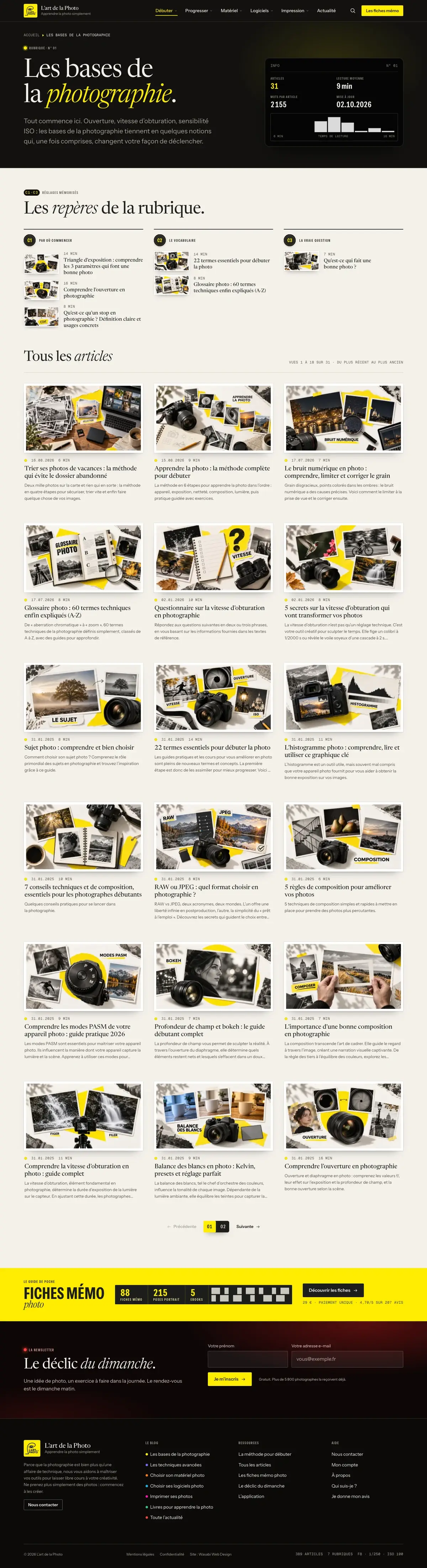 Rubrique du site L’Art de la Photo sur ordinateur, capture de la page entière