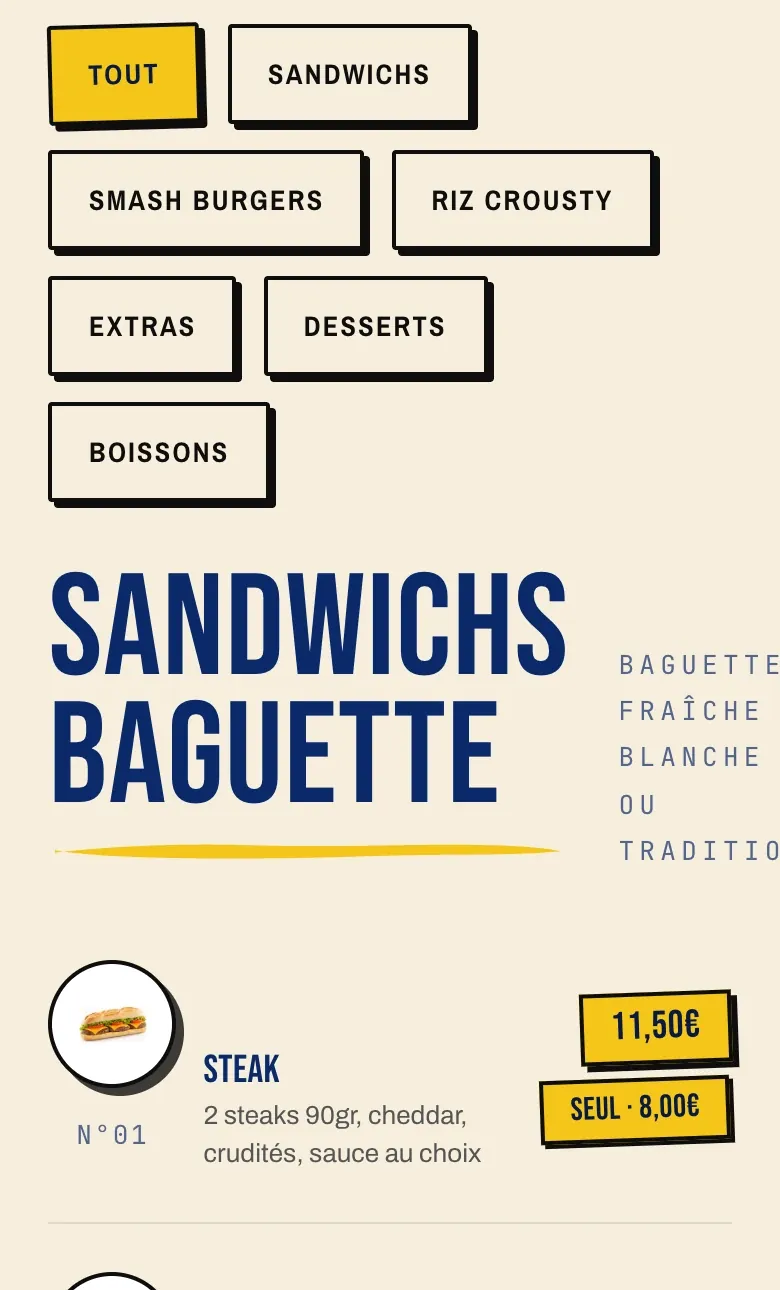 Détail du site O’18 : les onglets et les prix