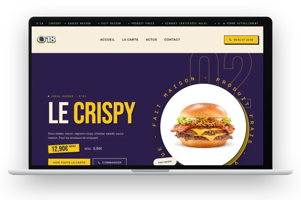 Le site O’18 affiché sur un ordinateur portable