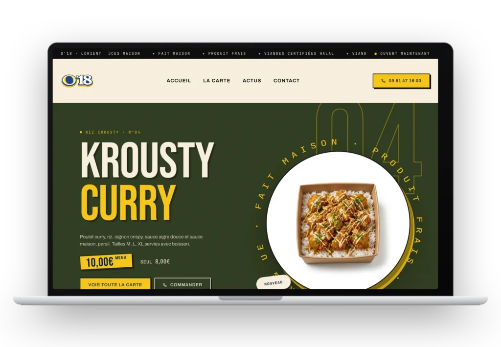 Mockup MacBook affichant la page d'accueil du site odixhuit.fr