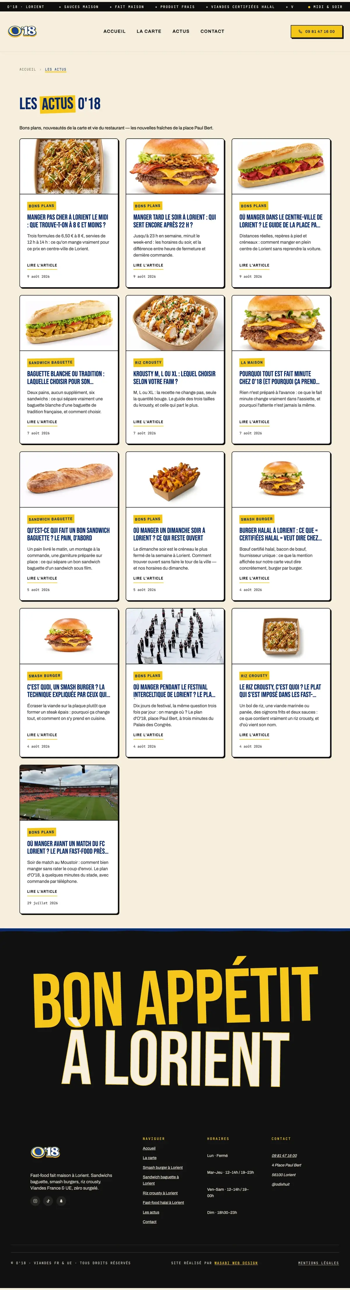 Les actus du site O’18 sur ordinateur, capture de la page entière