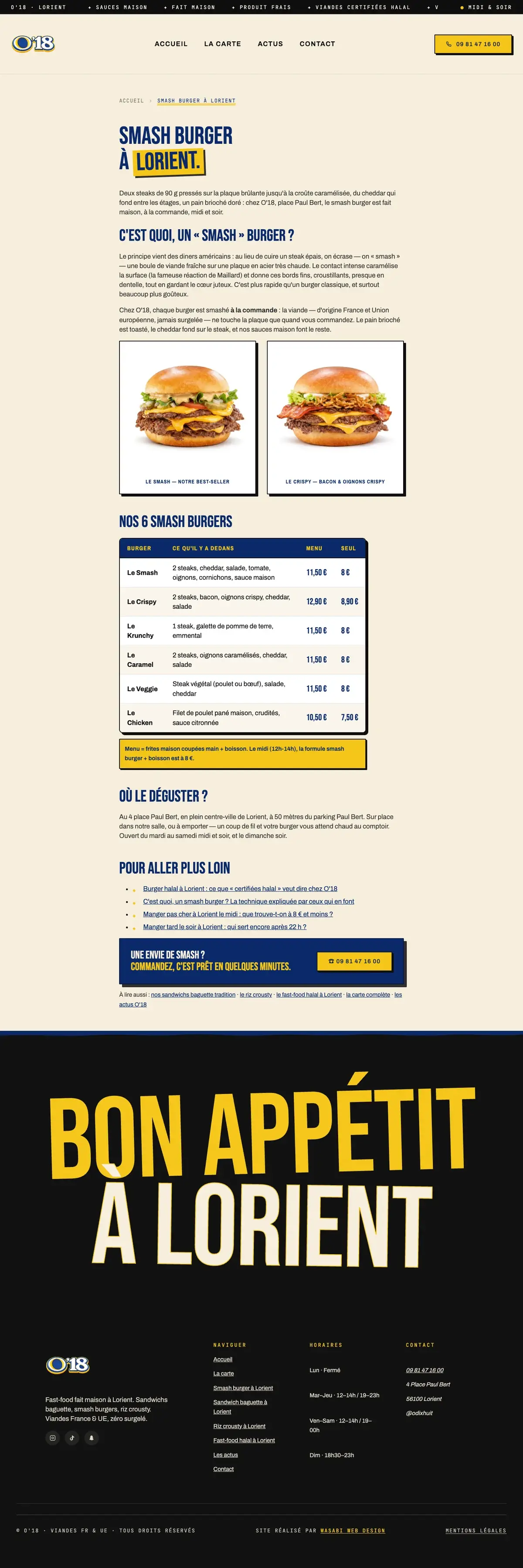 Page pilier du site O’18 sur ordinateur, capture de la page entière