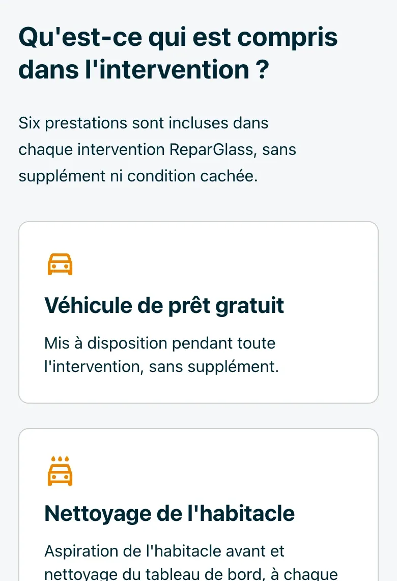 Détail du site ReparGlass : ce qui est compris