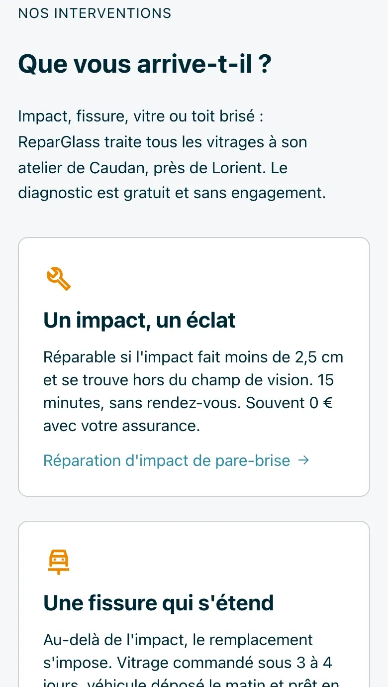 Détail du site ReparGlass : le triage