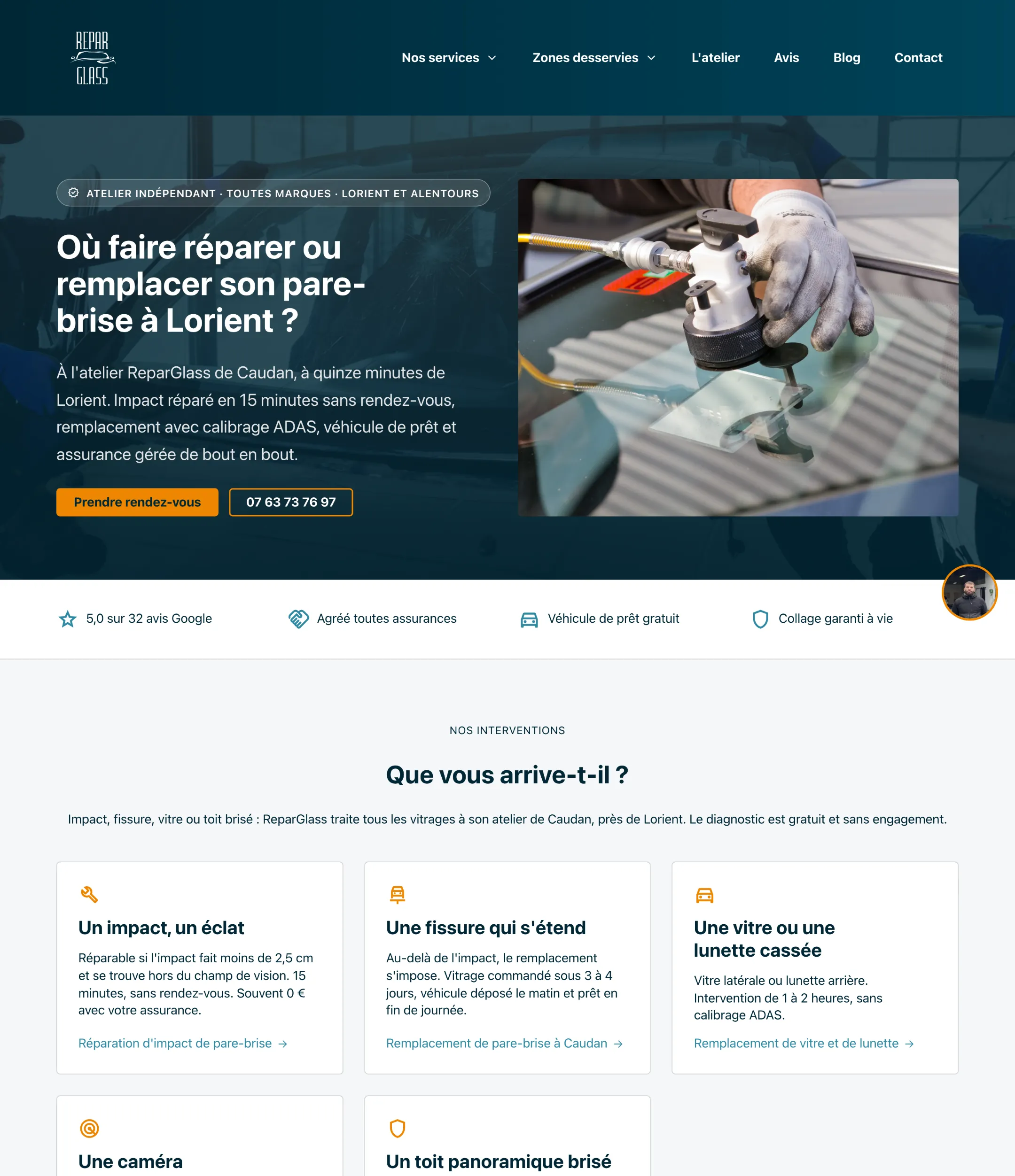 Page d’accueil complète du site parebriselorient.fr