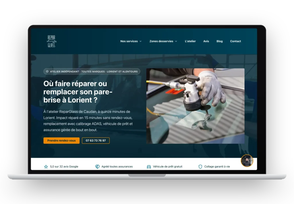 Mockup MacBook affichant la page d'accueil du site parebriselorient.fr