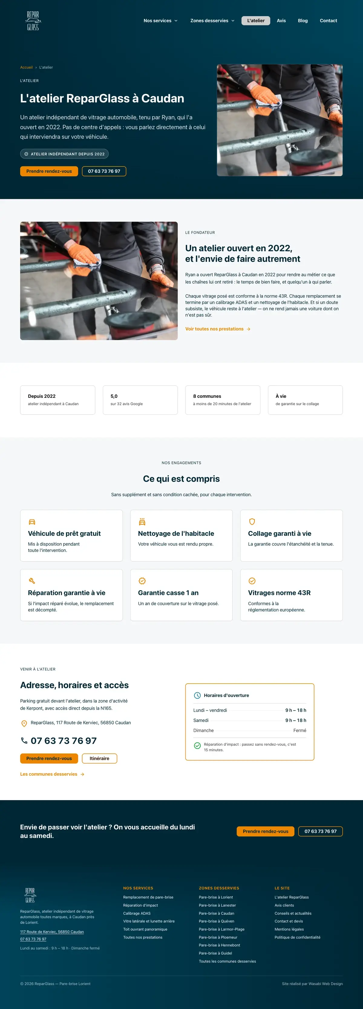 L’atelier du site ReparGlass sur ordinateur, capture de la page entière