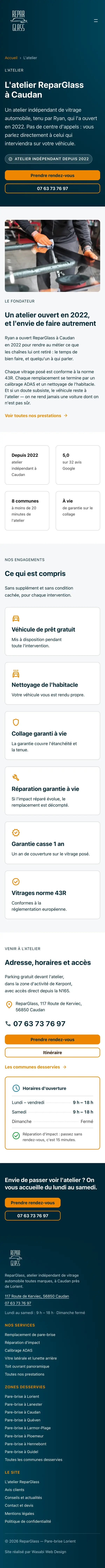 L’atelier du site ReparGlass sur téléphone, capture de la page entière