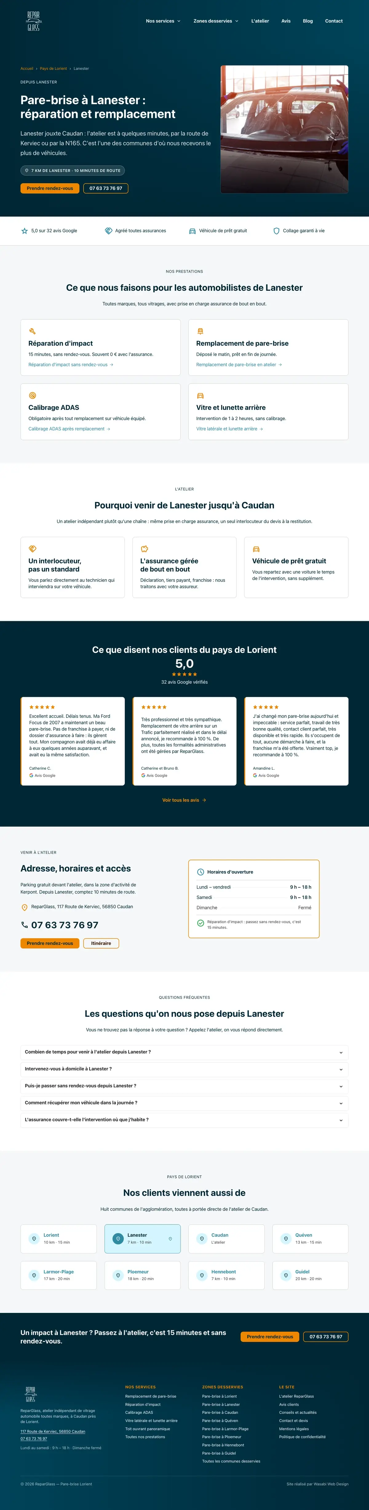 Une commune du site ReparGlass sur ordinateur, capture de la page entière