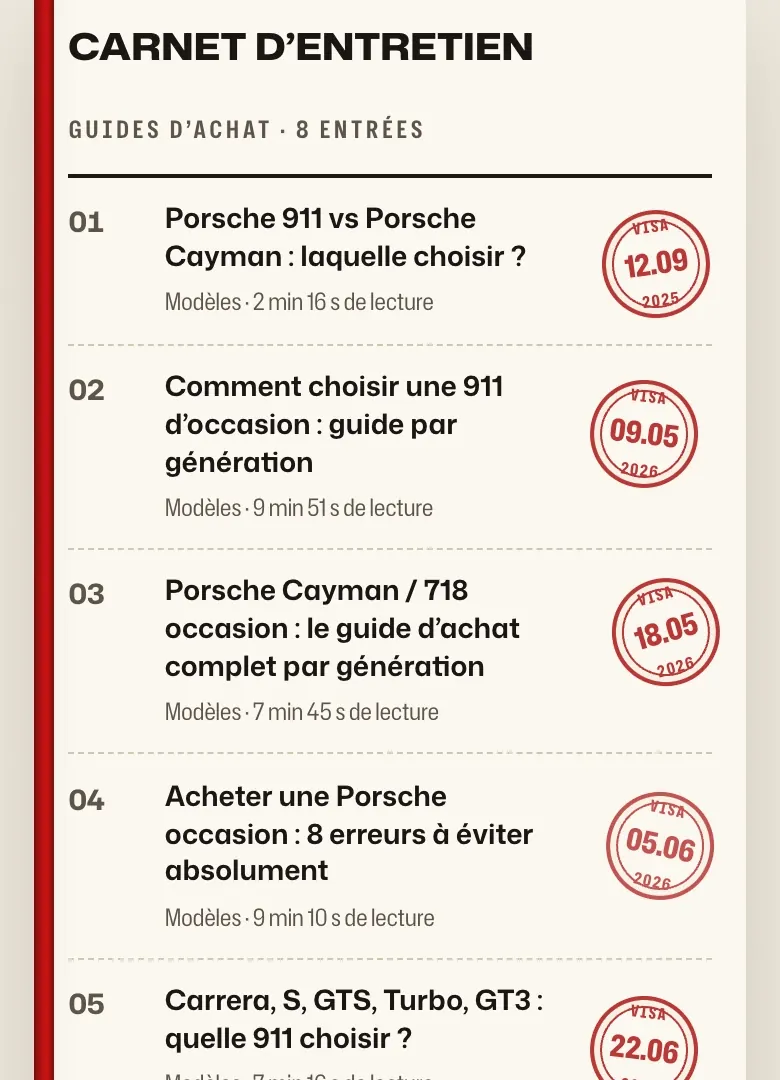 Détail du site Porsche Passion : le carnet d’entretien