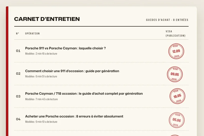 Détail du site Porsche Passion : le carnet d’entretien