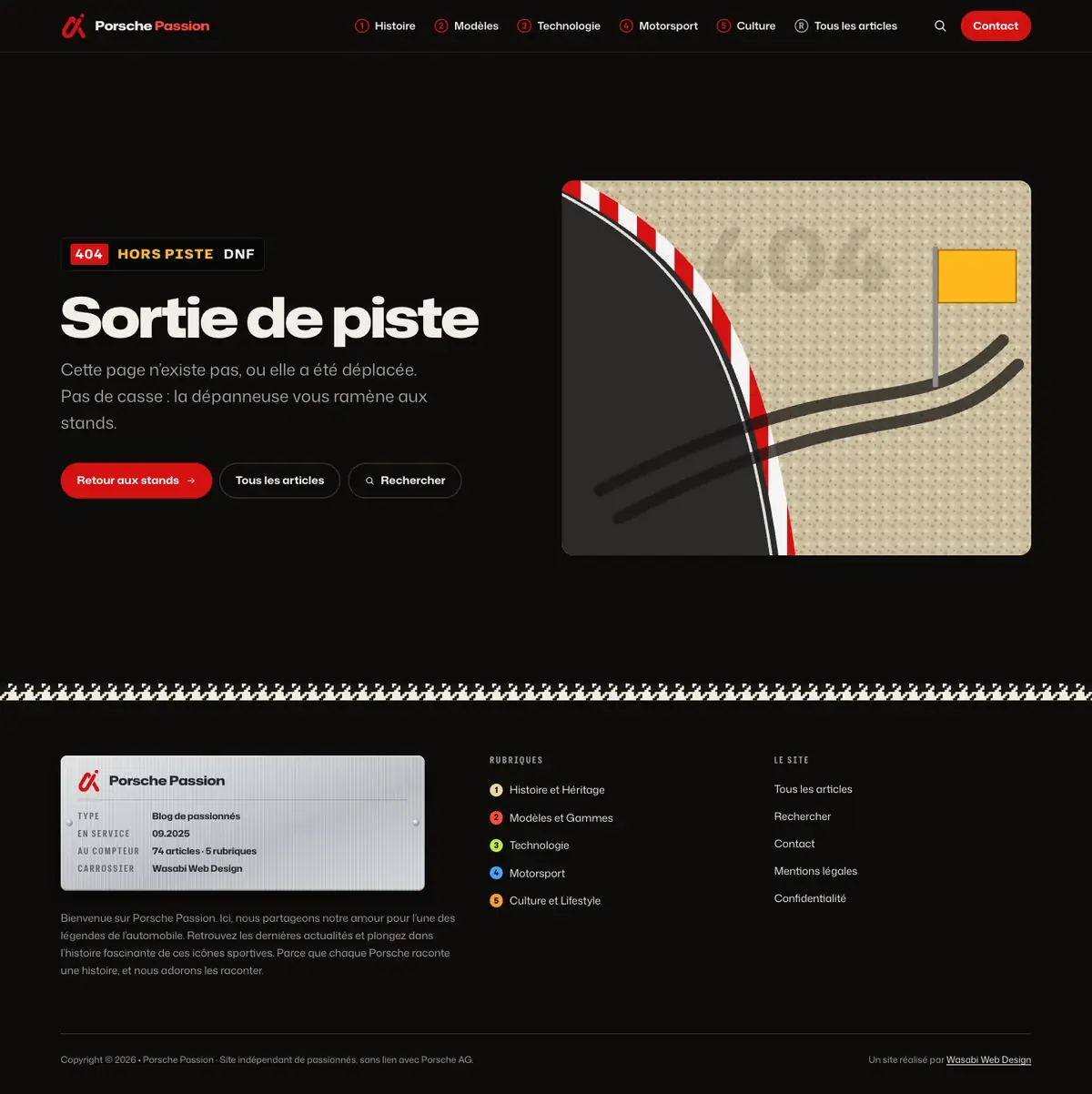 Page 404 du site Porsche Passion sur ordinateur, capture de la page entière