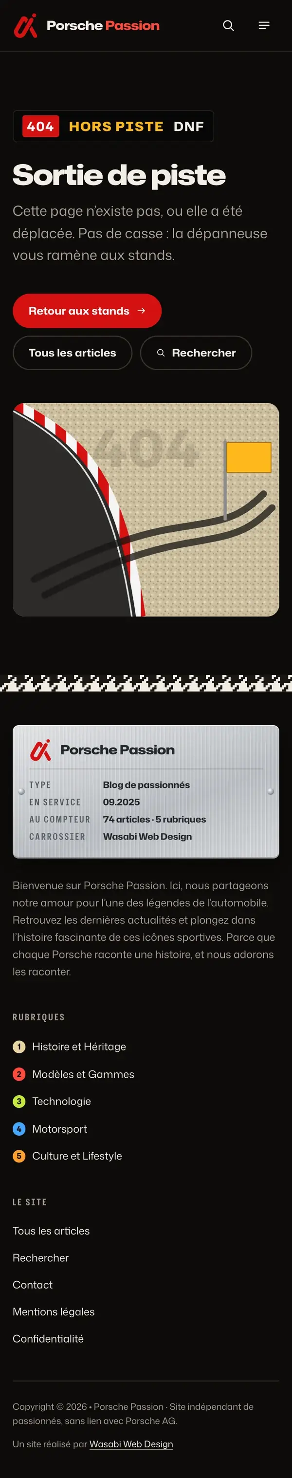 Page 404 du site Porsche Passion sur téléphone, capture de la page entière