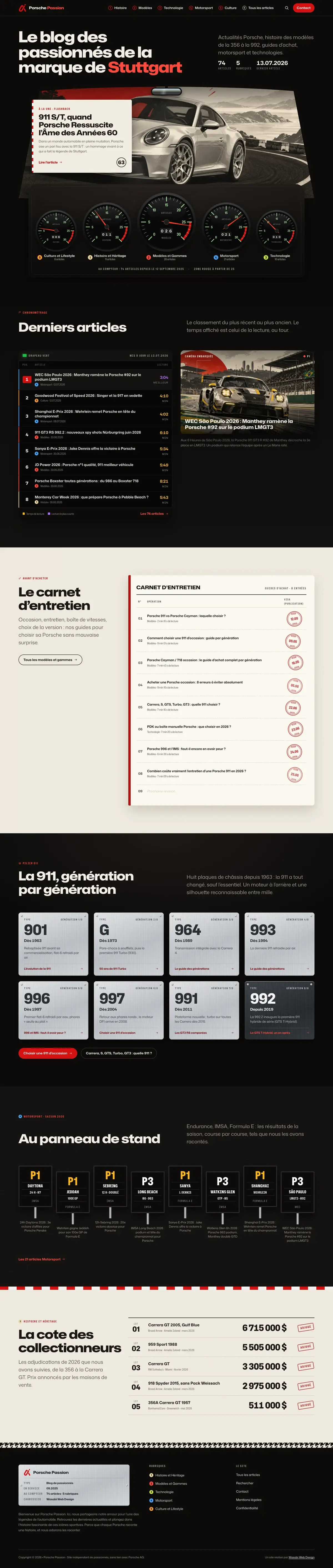 Accueil du site Porsche Passion sur ordinateur, capture de la page entière