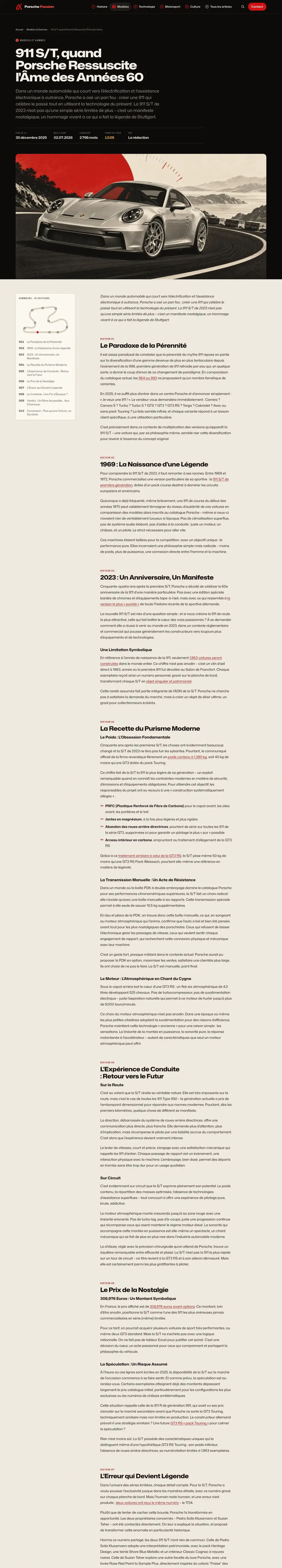 Article du site Porsche Passion sur ordinateur, capture de la page entière
