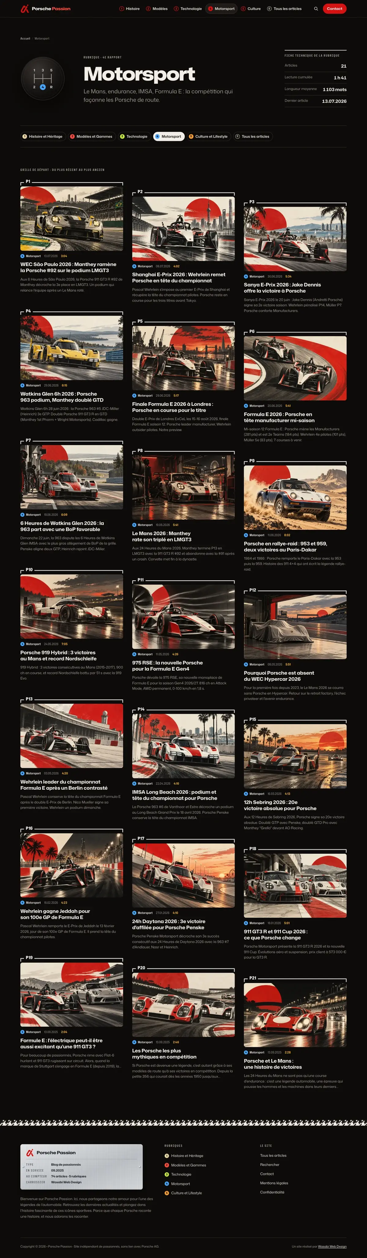 Rubrique du site Porsche Passion sur ordinateur, capture de la page entière