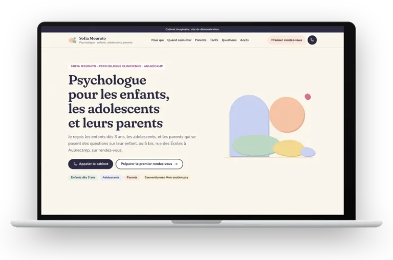 Le site de démonstration de Sofia Mourato, psychologue, affiché sur un ordinateur portable