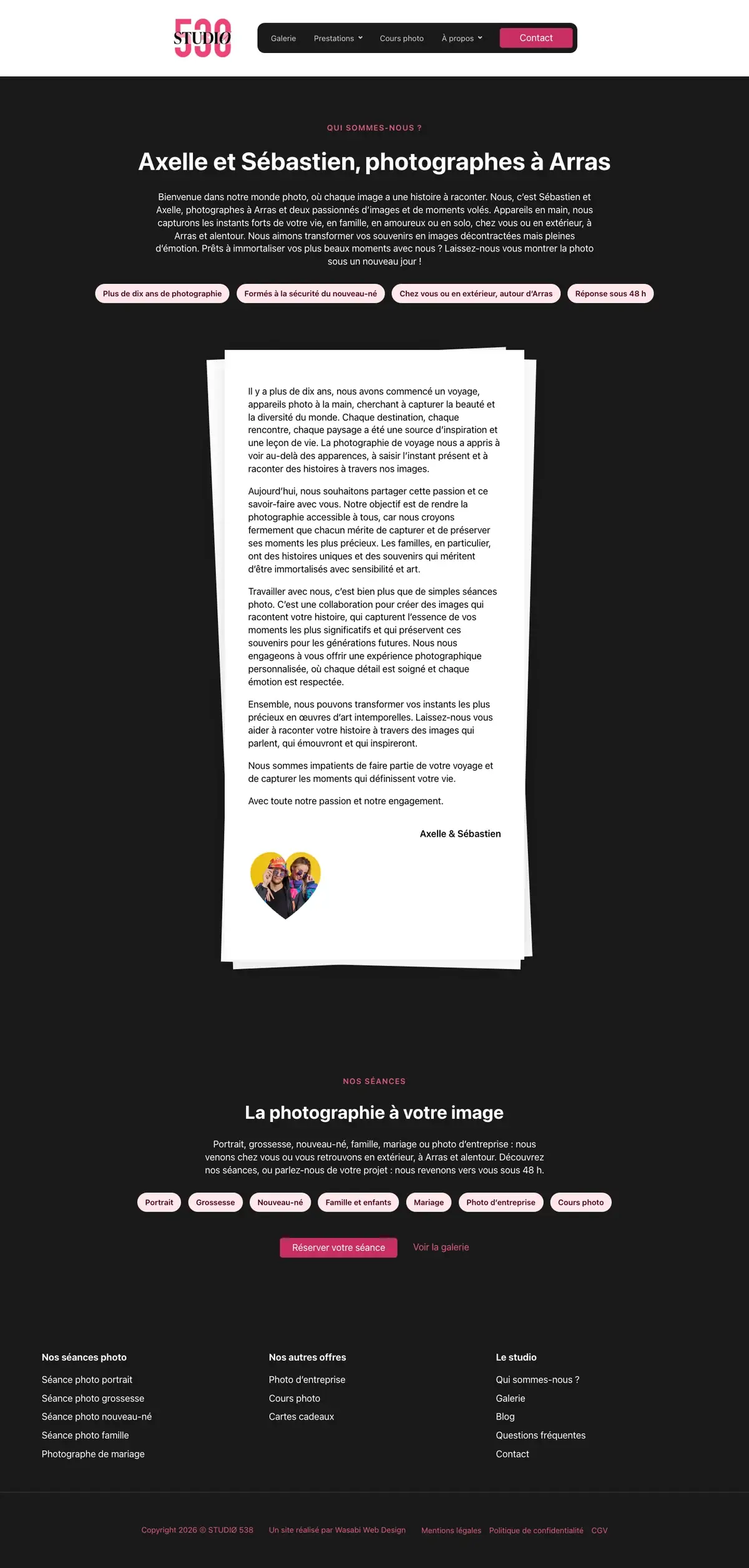 Qui sommes-nous du site STUDIØ 538 sur ordinateur, capture de la page entière