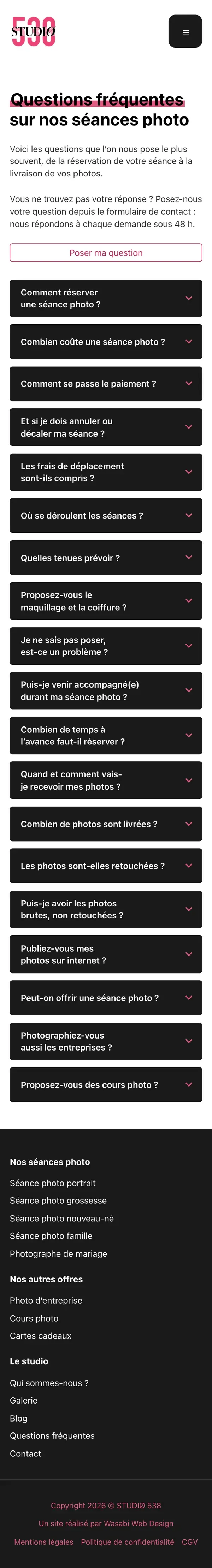 Questions fréquentes du site STUDIØ 538 sur téléphone, capture de la page entière