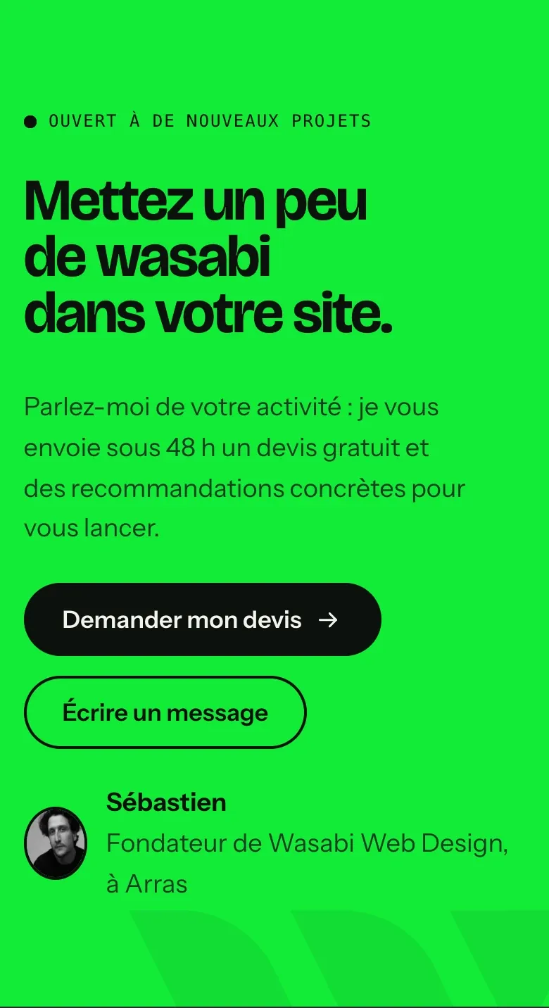 Détail du site Wasabi Web Design : l’invitation