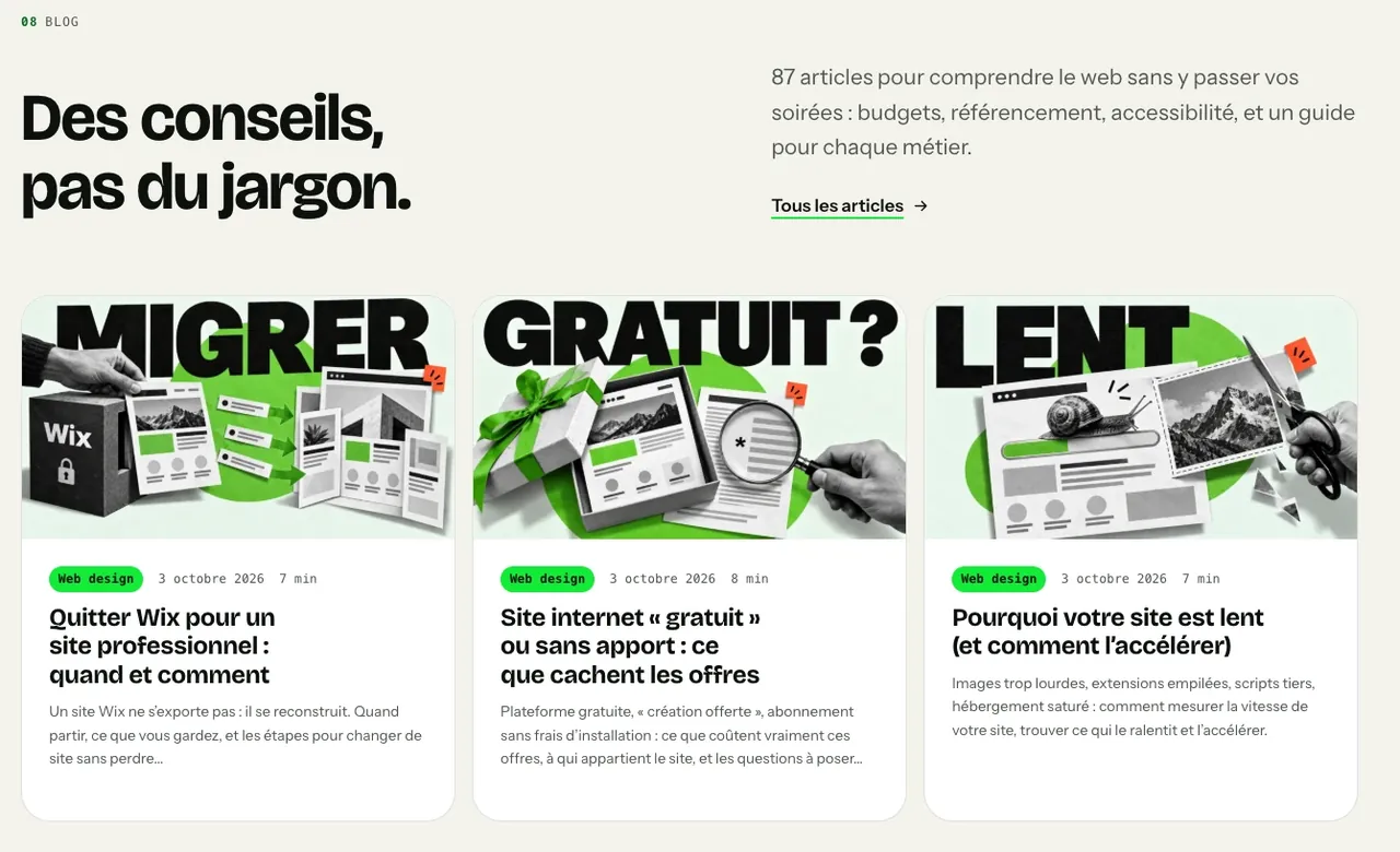 Détail du site Wasabi Web Design : les collages