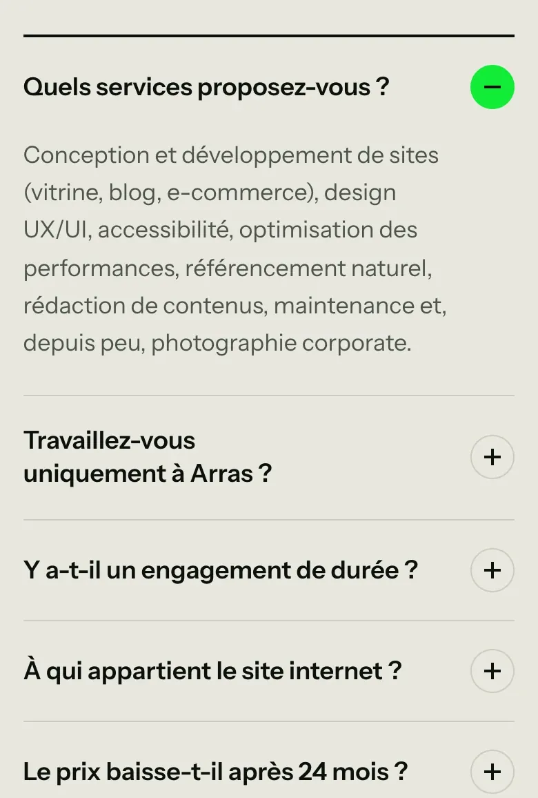 Détail du site Wasabi Web Design : une question à la fois