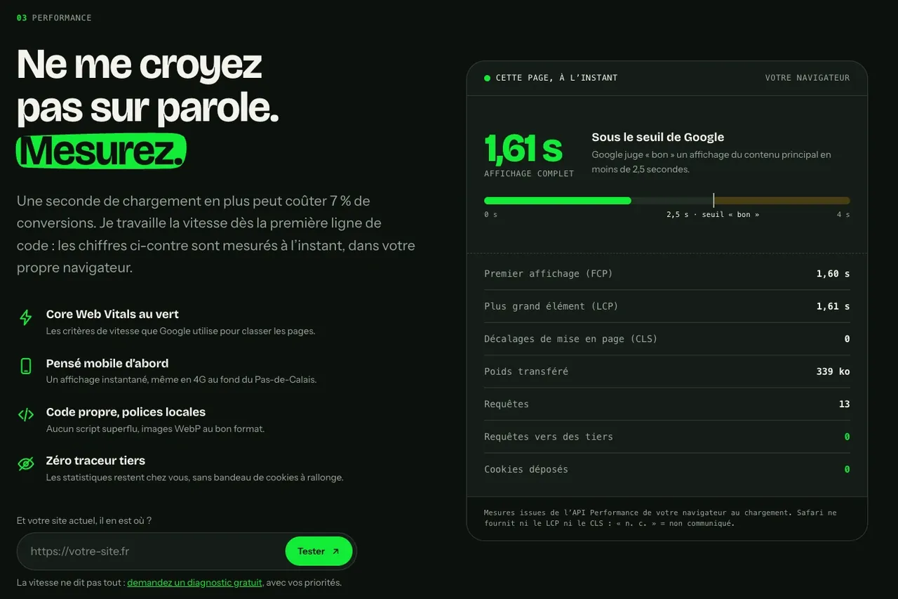 Détail du site Wasabi Web Design : la page qui se chronomètre
