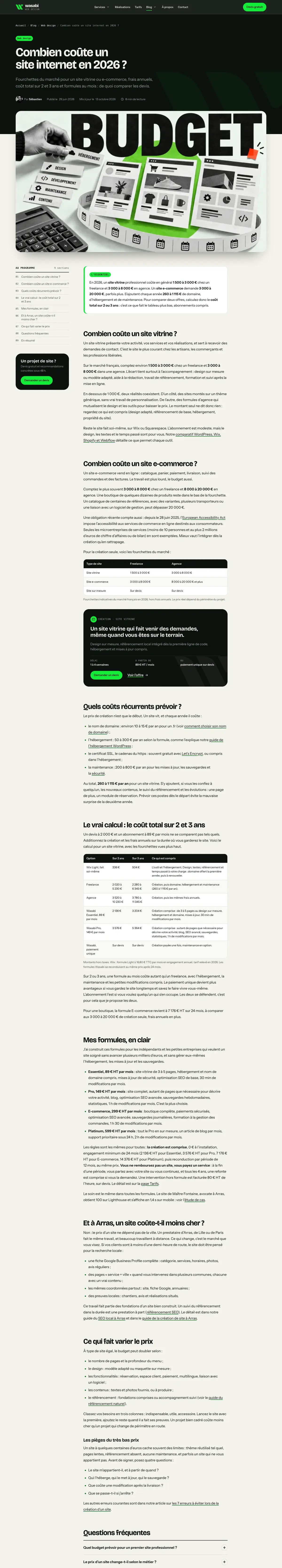 Article du site Wasabi Web Design sur ordinateur, capture de la page entière