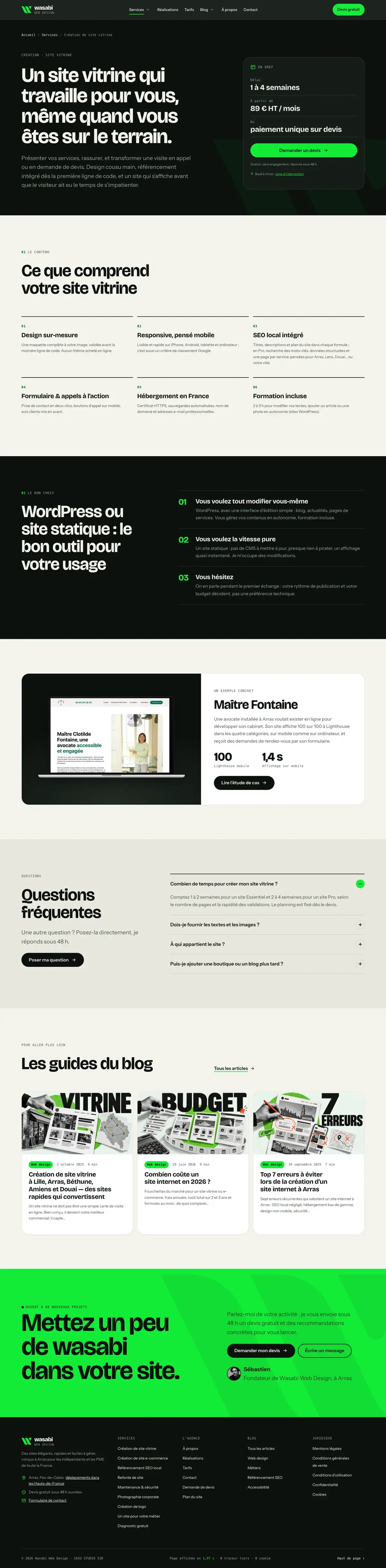 Un service du site Wasabi Web Design sur ordinateur, capture de la page entière